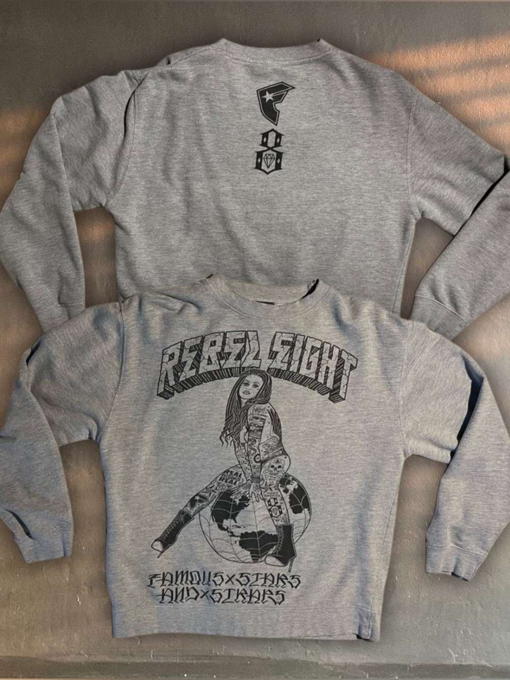 Rebel 8 x Famous Stars & Straps x Mike Giant vintage grey pullover sweater eight